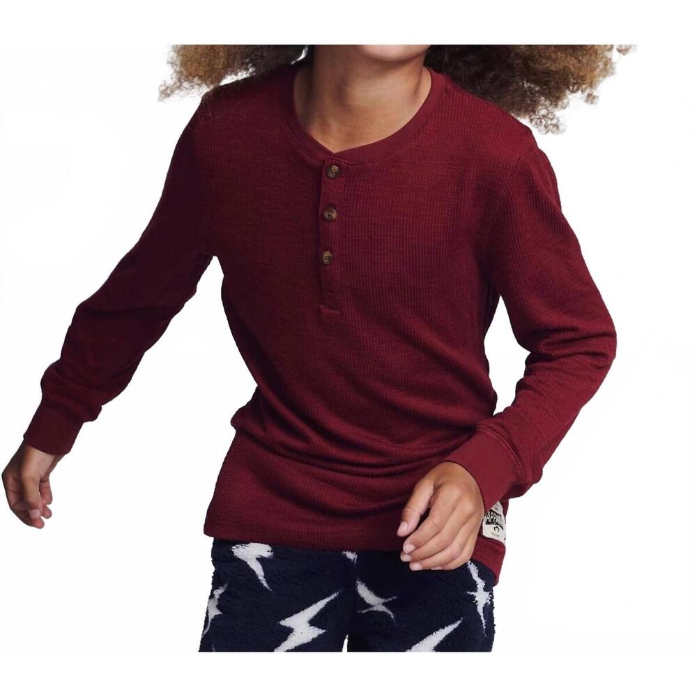 NEW APPAMAN kid's craftsman thermal henley top in dark cherry